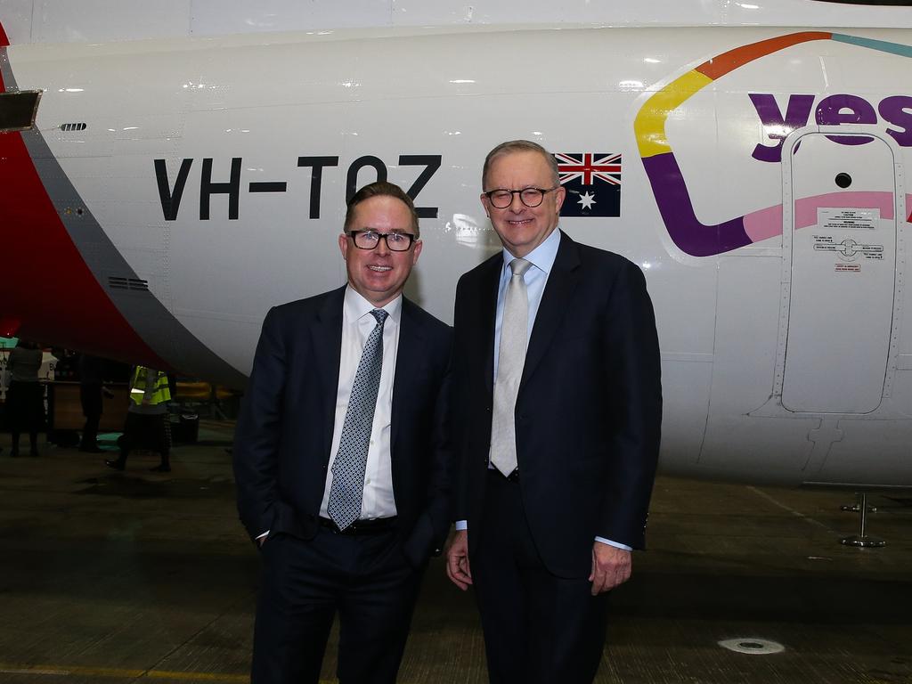 The Prime Minister Anthony Albanese and former Qantas CEO during the Voice campaign which both men supported. Picture: NCA Newswire / Gaye Gerard