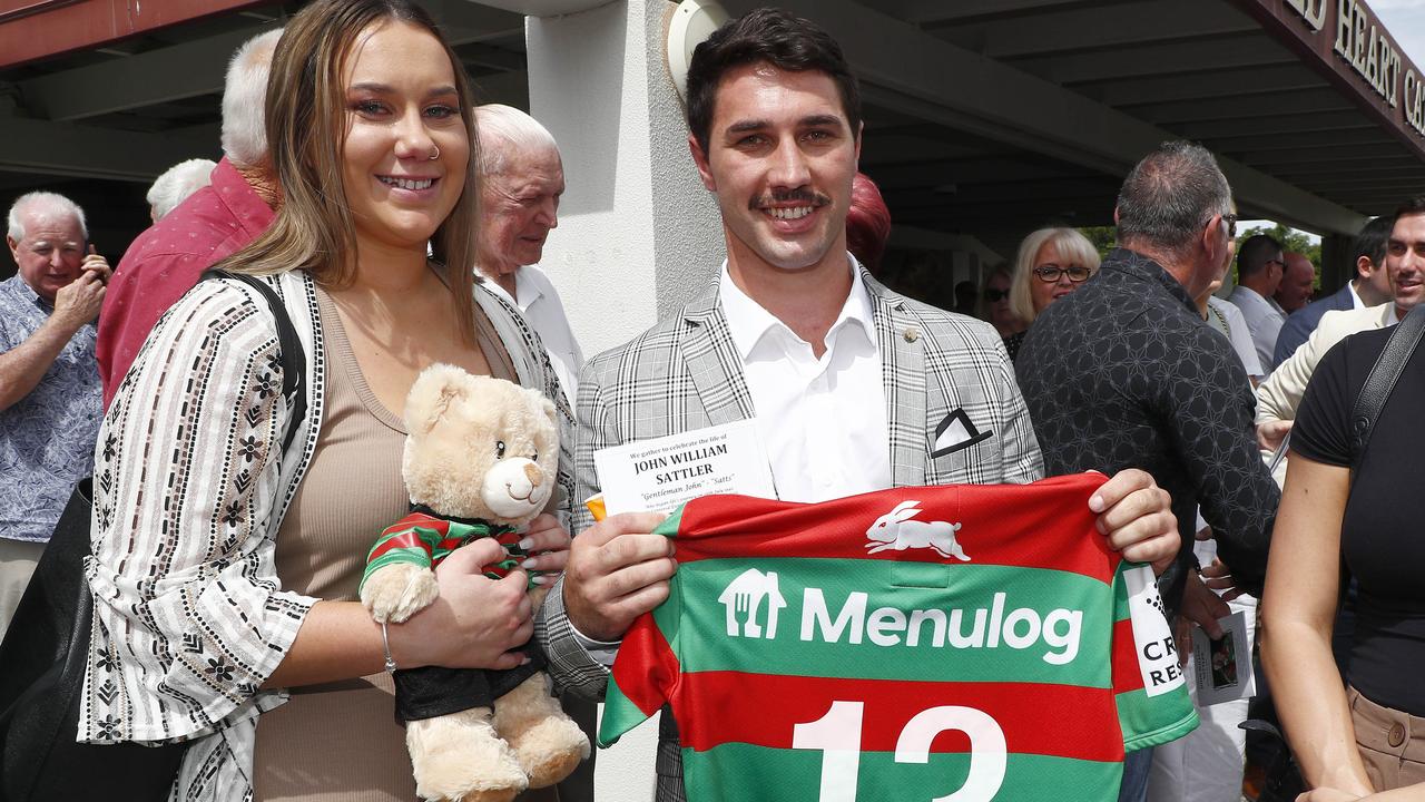 Grandchildren Sophie Scott and Blake Scott holding the number 13 jersey. Picture: NCA NewsWire/Tertius Pickard