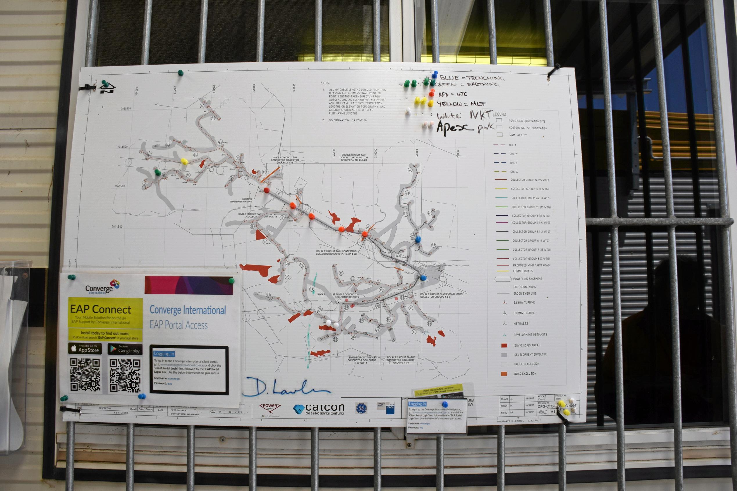 Map of the location of all 123 wind turbines at Coopers Gap. Picture: Matt Collins