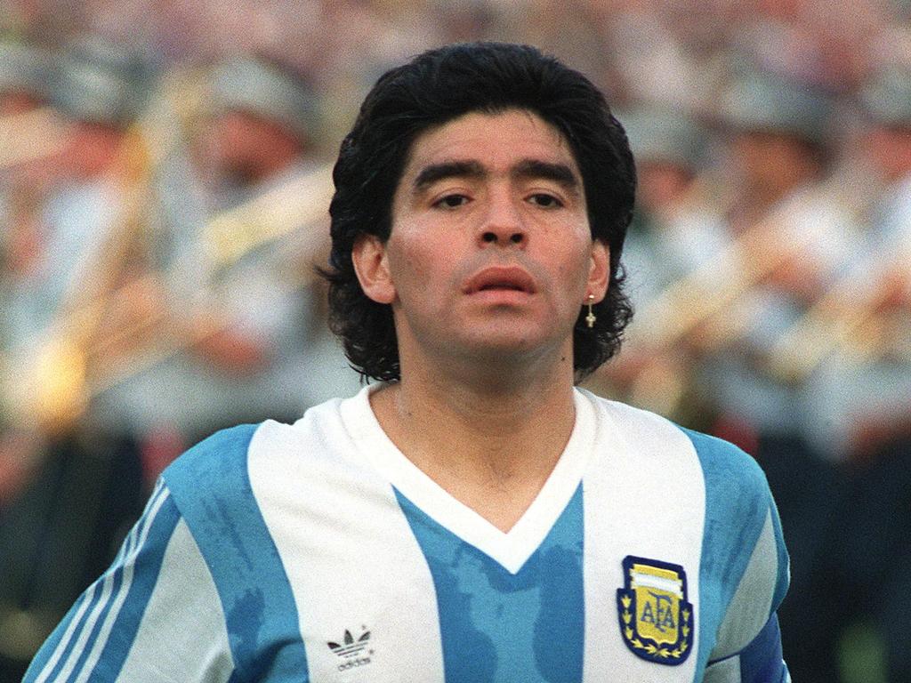 Diego Maradona seen in 1990, before the start of a friendly soccer match against Israel. Picture: AFP