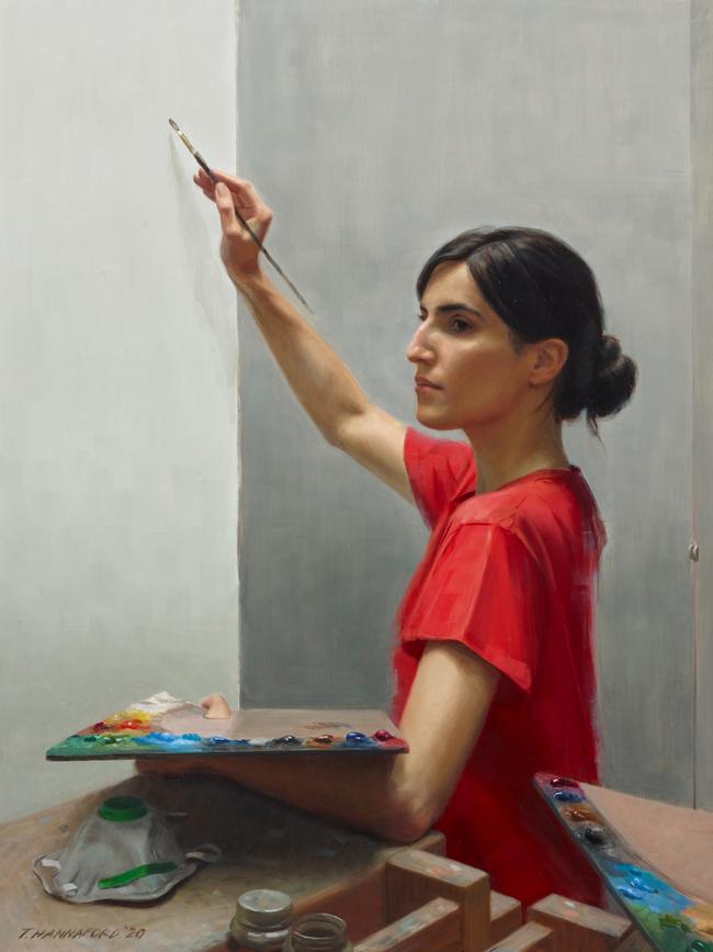 Archibald Prize 2020 finalist Tsering Hannaford Self-portrait after 'Allegory of painting, awarded Highly Commended, Picture: AGNSW, Jenni Carter.