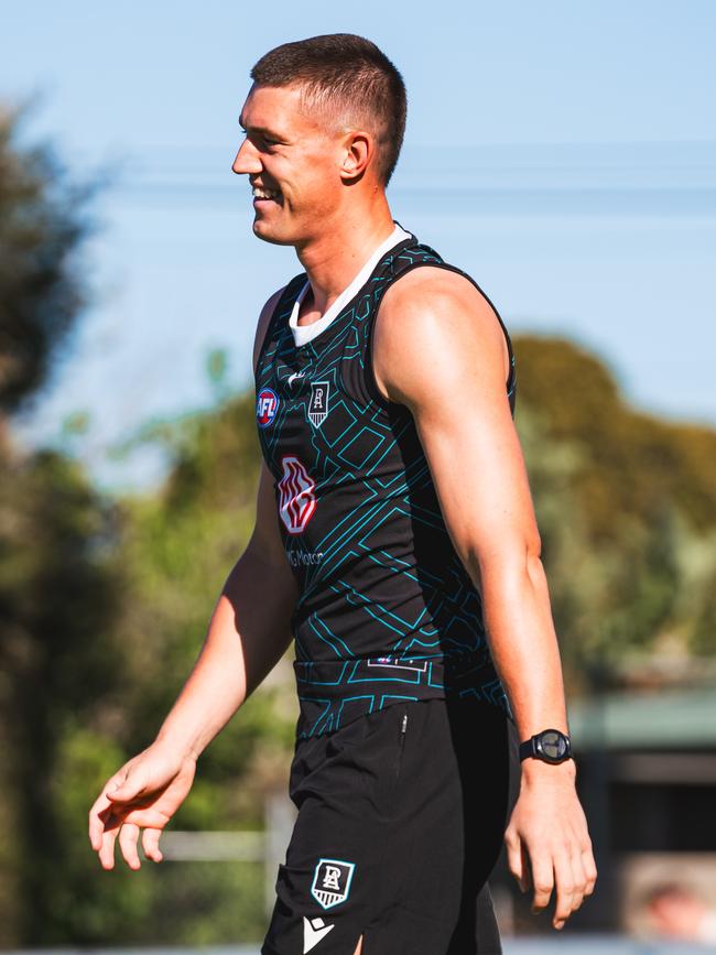 Jordon Sweet at Port Adelaide training on Monday. Picture: PAFC