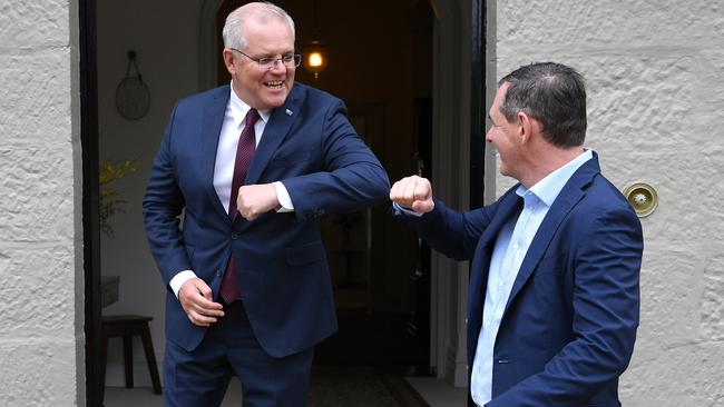 Australian Prime Minister Scott Morrison meets with Northern Territory Chief Minister Michael Gunner at Kirribilli House in Sydney on Friday, October 16, 2020. Picture: Dan Himbrechts via NCA NewsWire