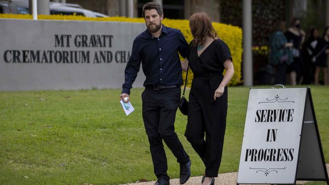 Moruners outside Mr Prendergast’s funeral. Picture: Glenn Hunt