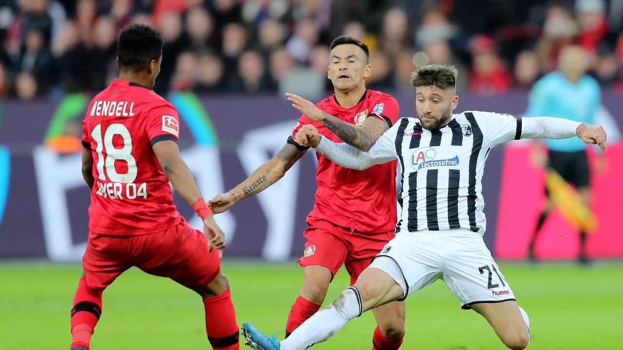 Brandon Borrello (right) has moved on loan from SC Freiburg to Fortuna Dusseldorf. Picture: Christof Koepsel/Bongarts/Getty Images