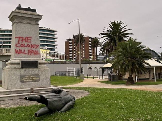 The Captain Cook statue at Catani Gardens was toppled on January 25. Picture: Instagram