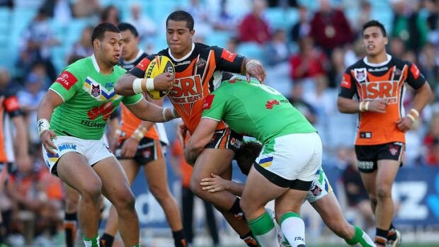 Mosese Fotuaika playing for Wests Tigers in 2012.