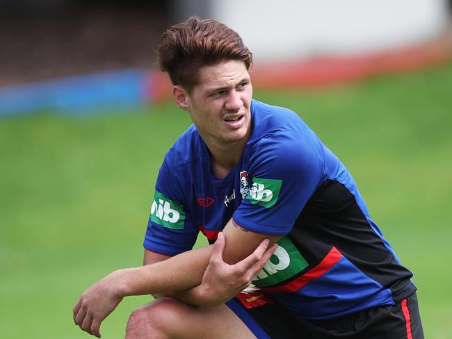 New recruit Kalyn Ponga during Newcastle Knights training in Mayfield. Picture. Phil Hillyard