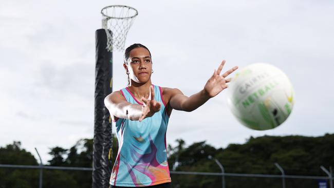 Cairns netballer Ciarn MacBride, 16, has represented Queensland, has been selected for the Future Firebirds Academy, and will play for the Far North Flames in the 2025 Netball Queensland Ruby North League. Picture: Brendan Radke