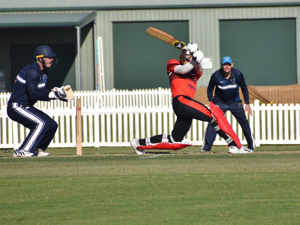 Zane Newton hits a six for Norths against Brothers Cricket Club in Mackay