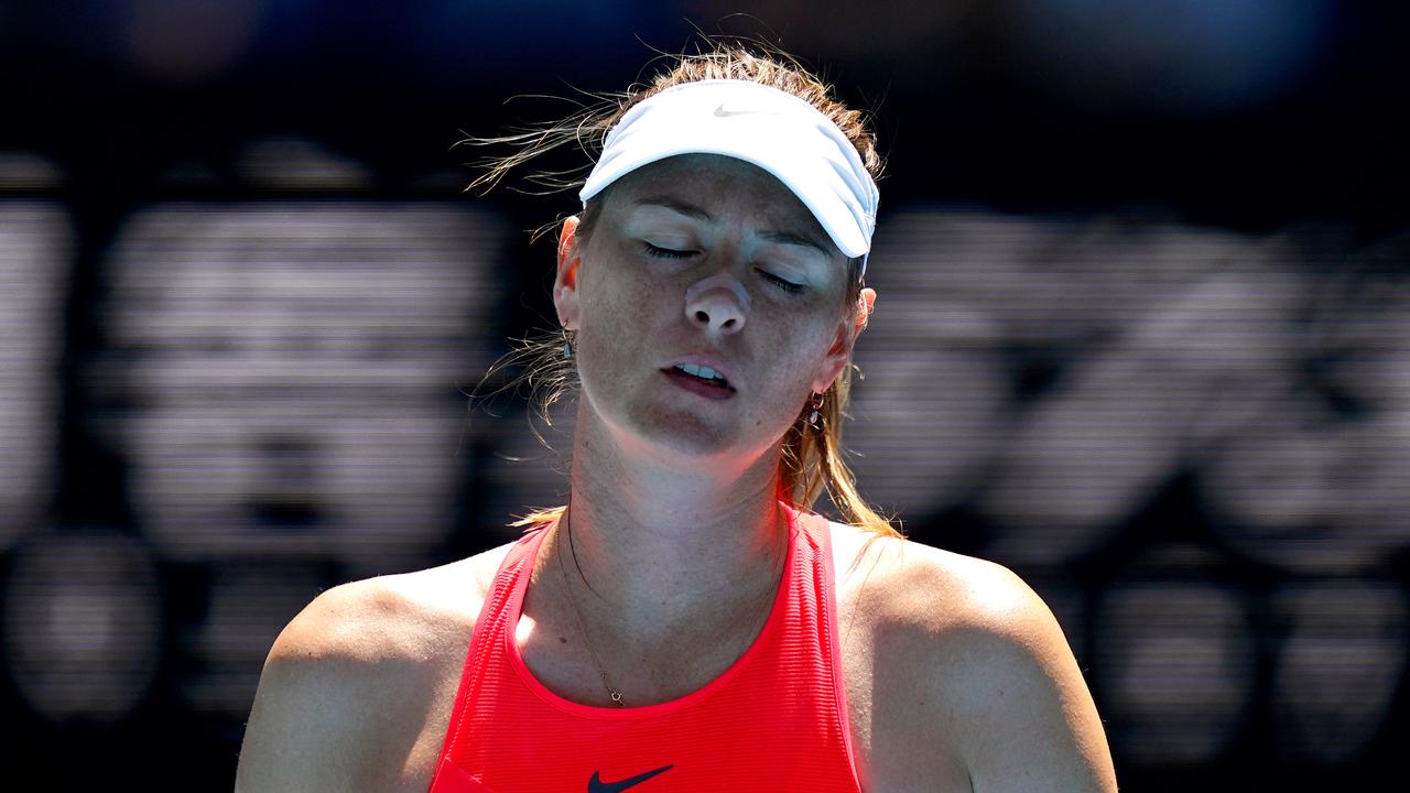 Maria Sharapova reacts after losing a point on Tuesday.