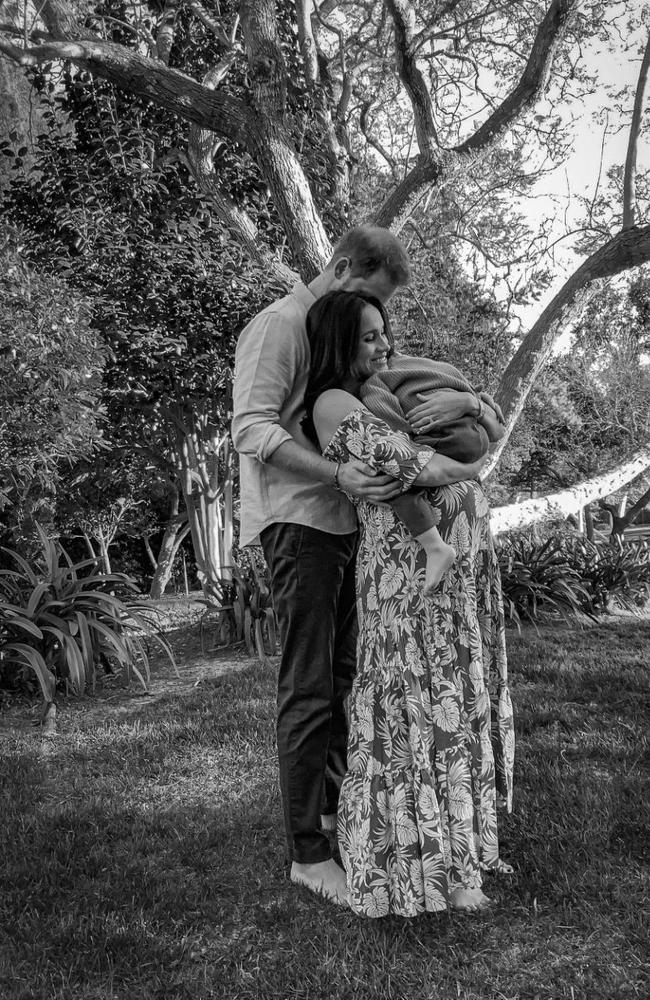 Prince Harry and Meghan Markle with son Archie in an image taken remotely via iPad by photographer Misan Harriman. Picture: AFP/ The Duke and Duchess of Sussex / Misan Harriman