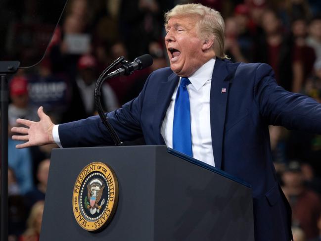 Mr Trump revs up his supporters at a Keep America Great rally in Wisconsin in January. Picture: AFP