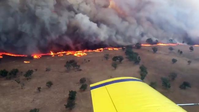 Video footage taken from a NSW Rural Fire Service aircraft shows a bushfire near Leadville. Picture: NSW Rural Fire Service/AFP