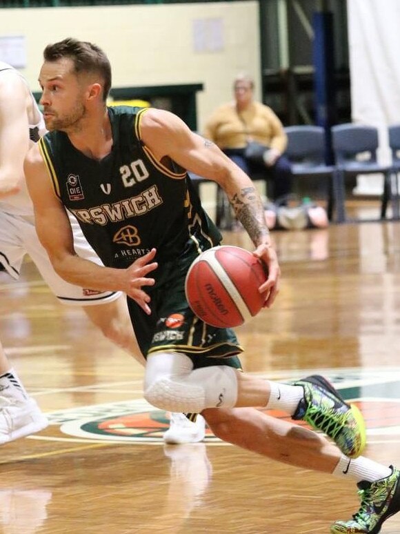 International basketballer Nathan Sobey playing for Ipswich Force in the 2020 Queensland State League competition.