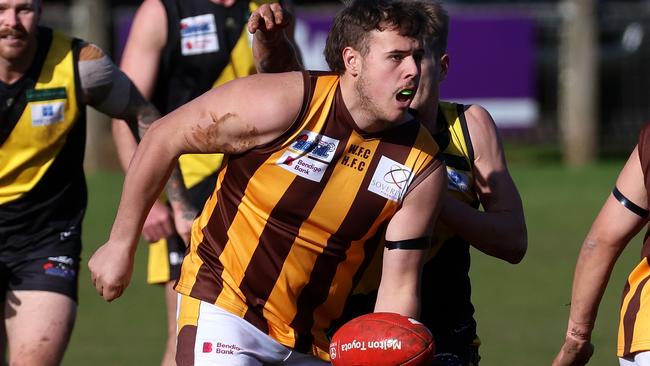 RDFNL: Lancefield v Woodend-Hesket: Caleb Dumper of Woodend-Hesket at Lancefield Park on Saturday July 8, 2023 in Lancefield, Australia.Photo: Hamish Blair