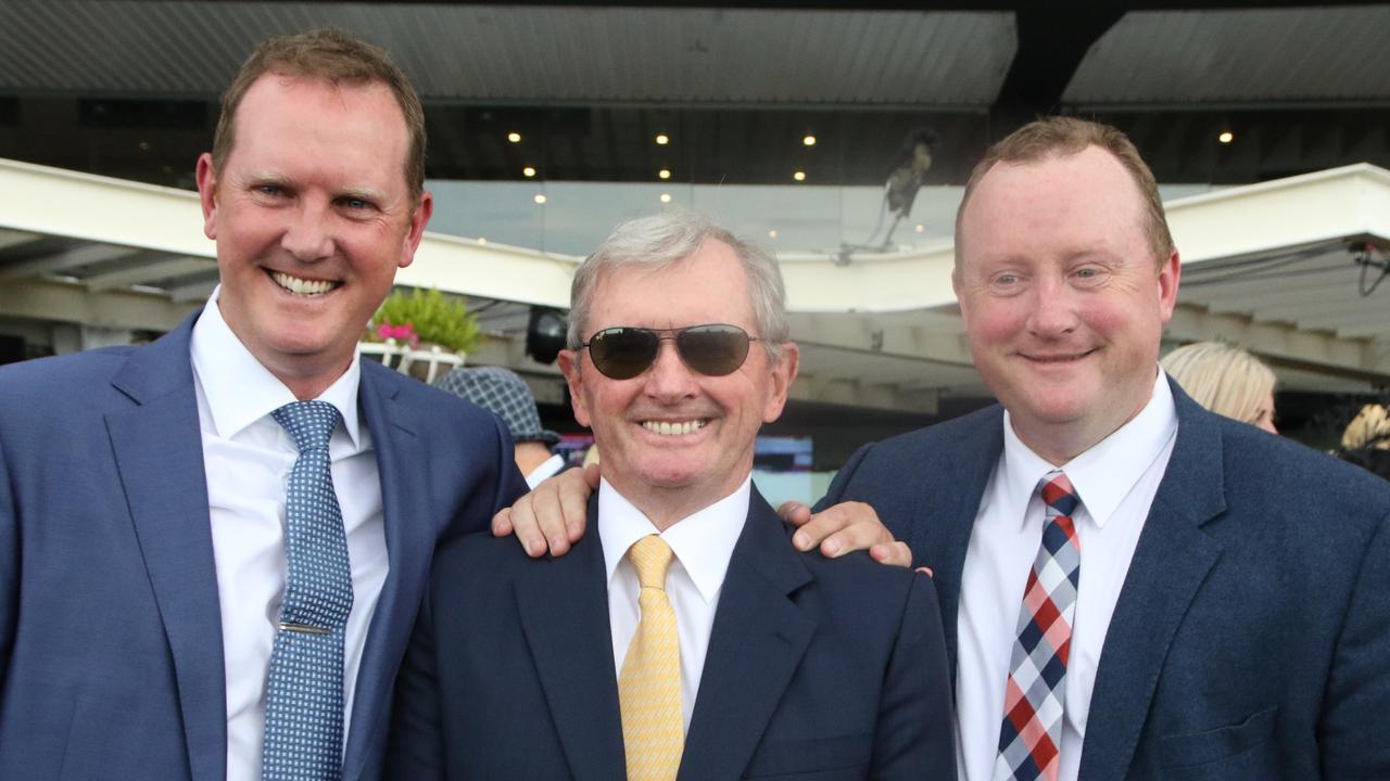 Trainer John Hawkes (centre), pictured with sons Michael (left) and Wayne, is unsure. Picture: Grant Guy
