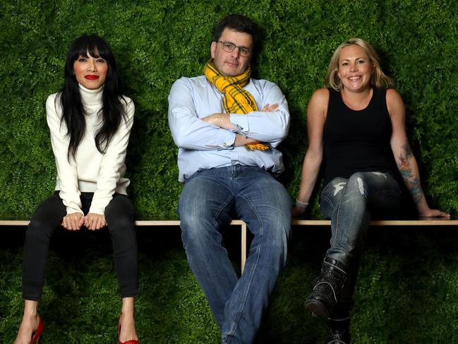 Xinja’s Van Le, Eric Wilson and Peta Ryan at their offices in Sydney. Employees at the firm get unlimited annual leave and can wear whatever they like. Picture: James Croucher