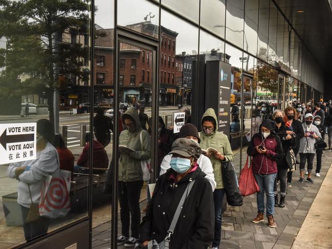 People wait in line to vote at the Barclays Center in New York City, which is allowing early voting for the first time. Picture: Getty Images/AFP