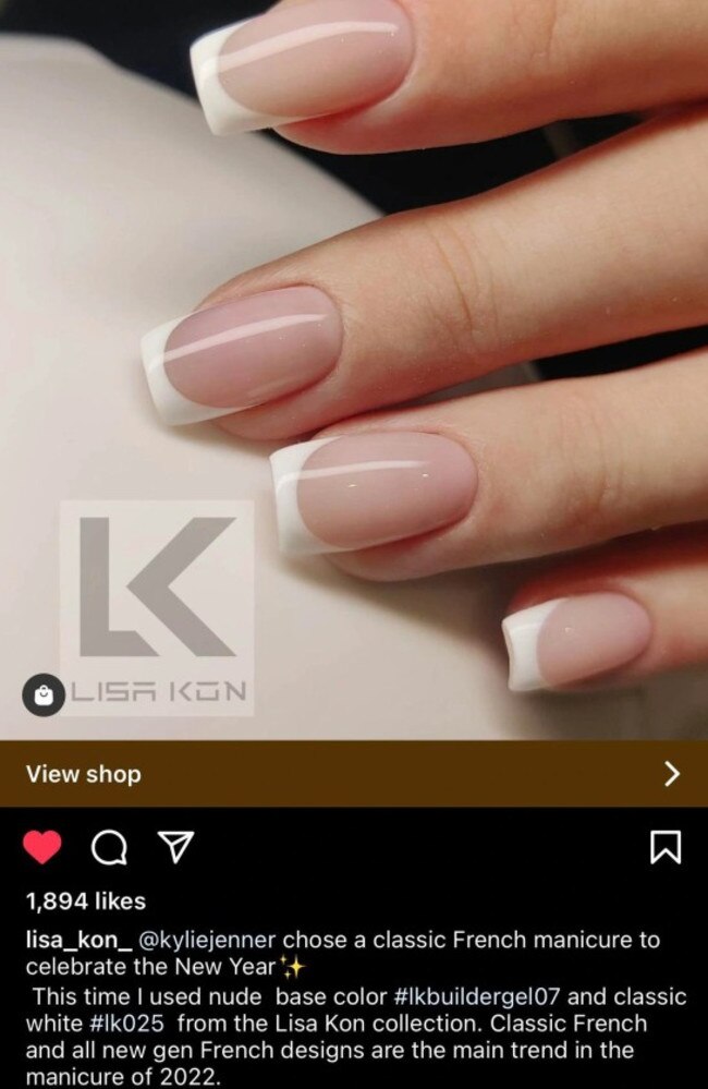 A nail artist showed off the reality star’s new short French manicure. Picture: Instagram