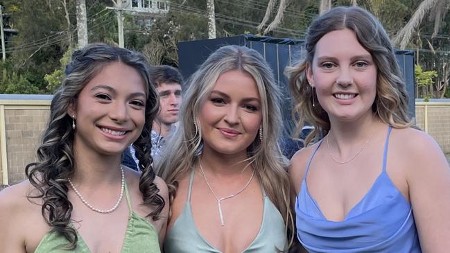 Laila McDonald, Sophia Rava and Gabby Ryan at the St John Paul College Year 12 Formal. Picture: Matt Gazy