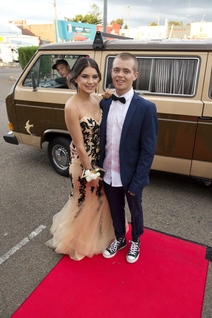 Bree Croker and Brendan Morris arrived in the back of a VW Kombi van. Picture: Kevin Farmer