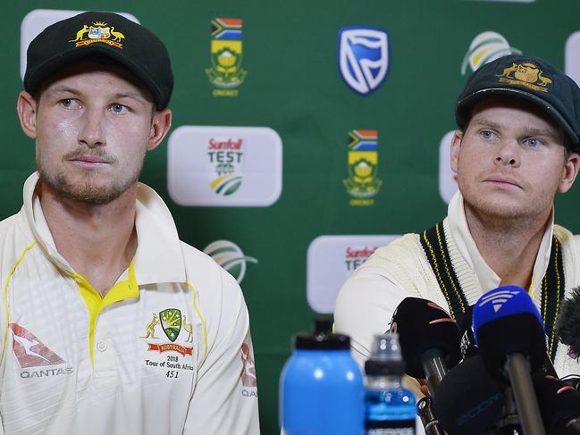 CAPE TOWN, SOUTH AFRICA - MARCH 24: Steven Smith (capt) and Cameron Bancroft (L)  of Australia during day 3 of the 3rd Sunfoil Test match between South Africa and Australia at PPC Newlands on March 24, 2018 in Cape Town, South Africa. Australian batsman Cameron Bancroft admits to attempting to change the condition of the ball by using a foreign object.  (Photo by Ashley Vlotman/Gallo Images/Getty Images)