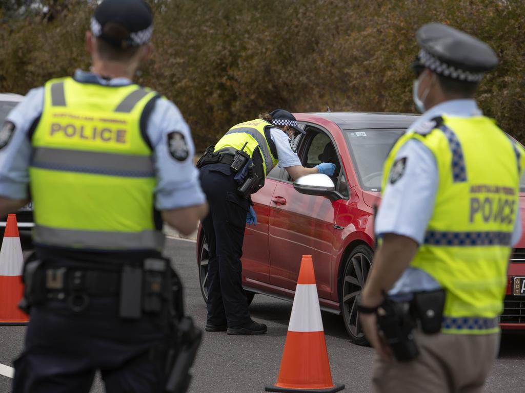 Vehicles are stopped on the way to the ACT from NSW on Saturday as border restrictions change again. Picture: NCA NewsWire/Gary Ramage