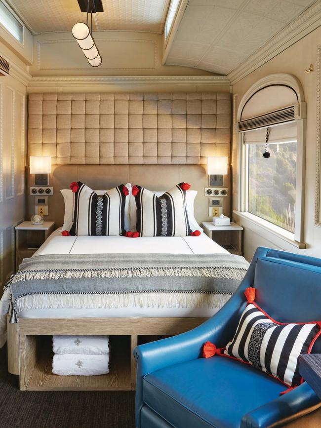 A junior double-bed cabin on the Andean Explorer with traditional textiles. Picture: Richard James Taylor.