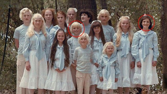 Ben Shenton (centre circled) among the 14 children in The Family cult dressed in matching outfits. Picture: ‘The Family’.