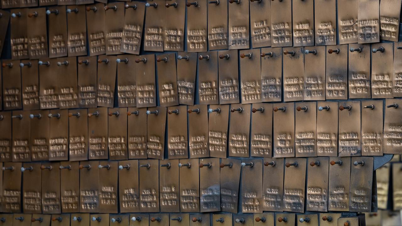 Recognition of the police officers killed at the Colombian National Police headquarters in Bogota, Colombia. Picture: Jason Edwards