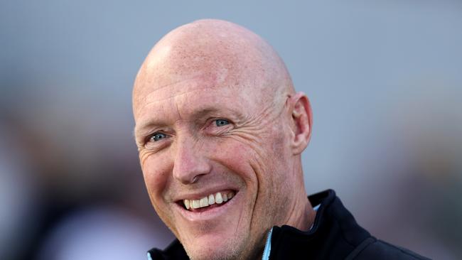 SYDNEY, AUSTRALIA - AUGUST 20: Cronulla Sharks head coach Craig Fitzgibbon looks on during the round 23 NRL match between the Manly Sea Eagles and the Cronulla Sharks at 4 Pines Park, on August 20, 2022, in Sydney, Australia. (Photo by Cameron Spencer/Getty Images)