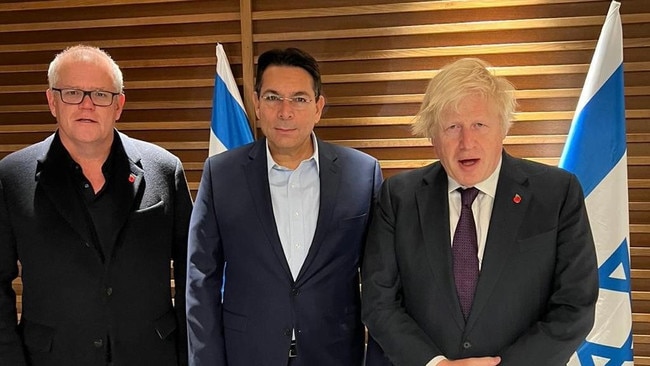 Scott Morrison, former Israeli UN envoy Danny Danon and Boris Johnson