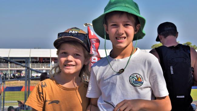 Friends Flynn and Luke at the 2023 Darwin Supercars. Picture: Fia Walsh