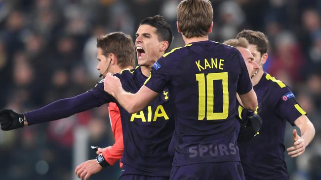 Erik Lamela of Tottenham Hotspur celebrates.