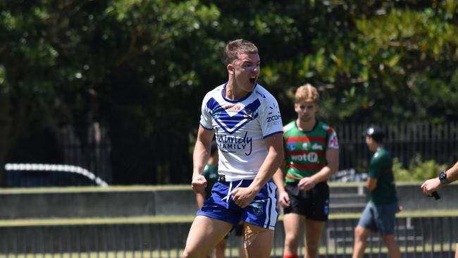 Mitchell Woods celebrates his second try. Picture: Sean Teuma/NewsLocal. NSWRL junior reps round two - South Sydney Rabbitohs vs Canterbury Bulldogs