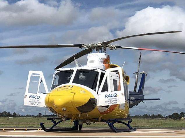 The RACQ Capricorn helicopter takes off to the accident 200km west of Rockhampton. Picture: RACQ CApricorn Heli