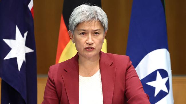 Penny Wong was forced to remind China ‘Mr Keating … does not speak for the government nor the country’. Picture: AFP