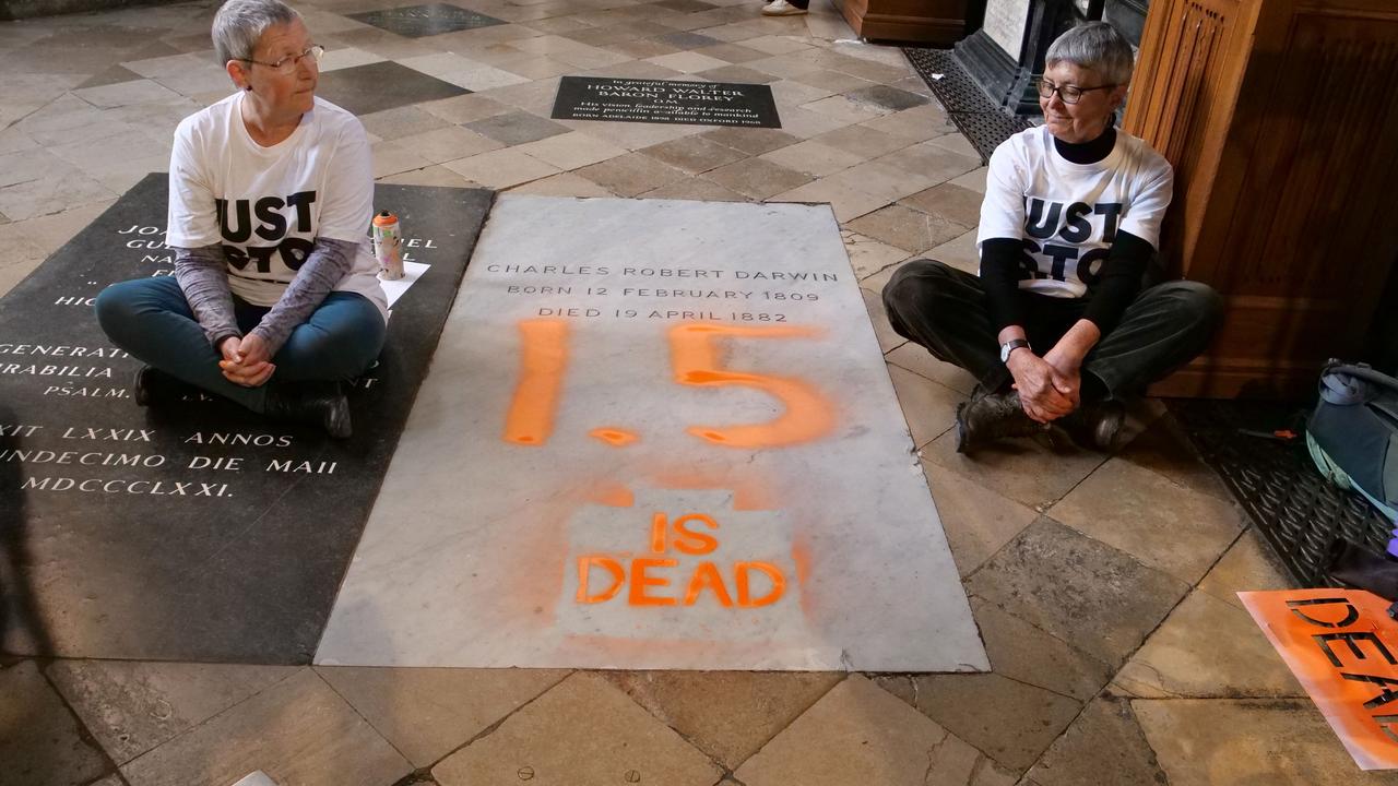 Climate activists arrested after defacing Darwin’s grave