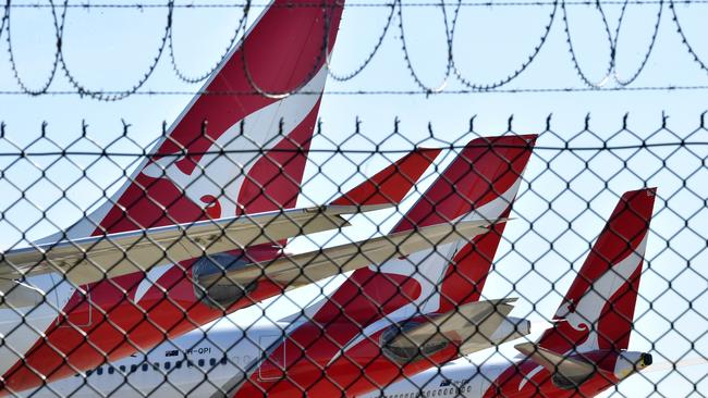 Grounded Qantas aircraft parked at Brisbane Airport. Picture: AAP