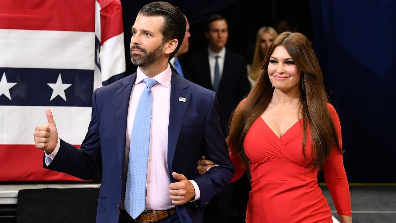 Kimberly Guilfoyle and Donald Trump Jr. arrive at a rally for US President Donald Trump. Picture: Mandel Ngan/AFP.