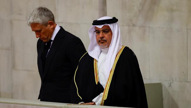 Bahrain's Prime Minister Prince Salman bin Hamad Al Khalifa pays his respects.