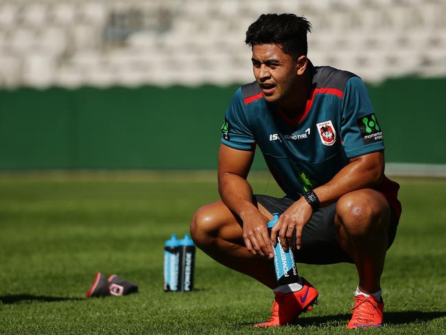 Tim Lafai during St George rugby league training at Jubilee Oval, Sydney. Pic Brett Costello