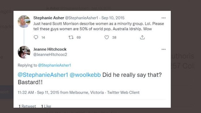 A tweet critical of Prime Minister Scott Morrison from the account of Liberal federal election candidate Stephanie Asher, from 2015.