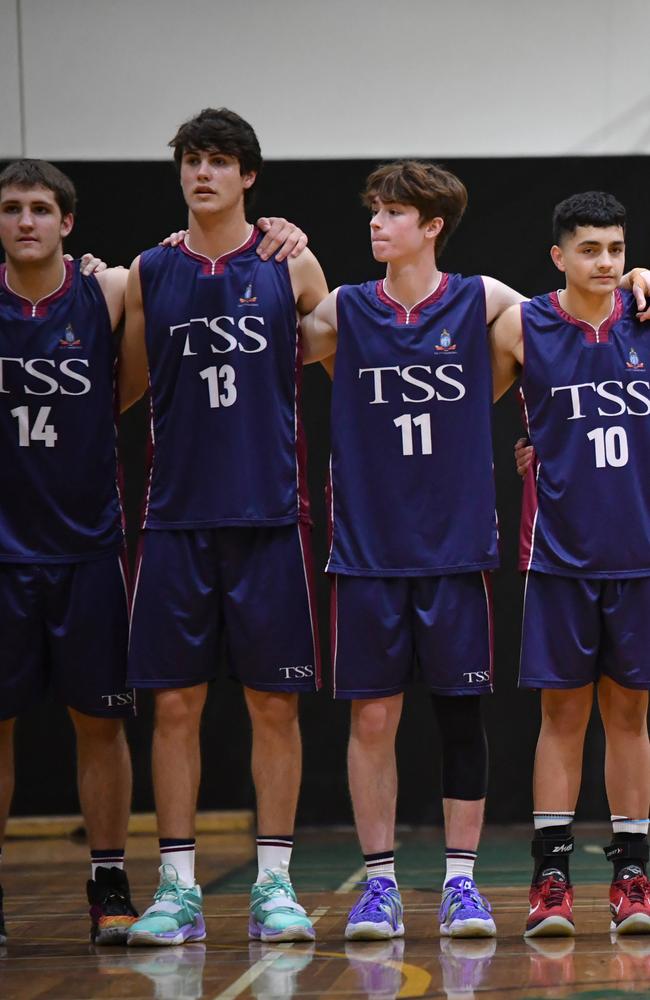 GPS Firsts basketball between Brisbane Boys College and The Southport School. Nikos Karathanasopoulos is on the left. Saturday August 13, 2022. Picture, John Gass