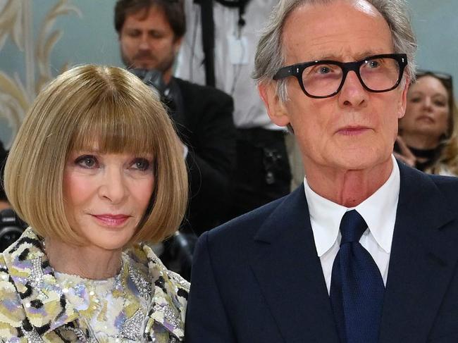 Vogue Editor-in-Chief Anna Wintour and English actor Bill Nighy arrive for the 2023 Met Gala at the Metropolitan Museum of Art on May 1, 2023, in New York. - The Gala raises money for the Metropolitan Museum of Art's Costume Institute. The Gala's 2023 theme is âKarl Lagerfeld: A Line of Beauty.â (Photo by Angela WEISS / AFP)