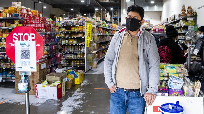 Benny Lukose in his Indiagate Spices and Groceries store in Epping, northern Melbourne. Picture: Aaron Francis