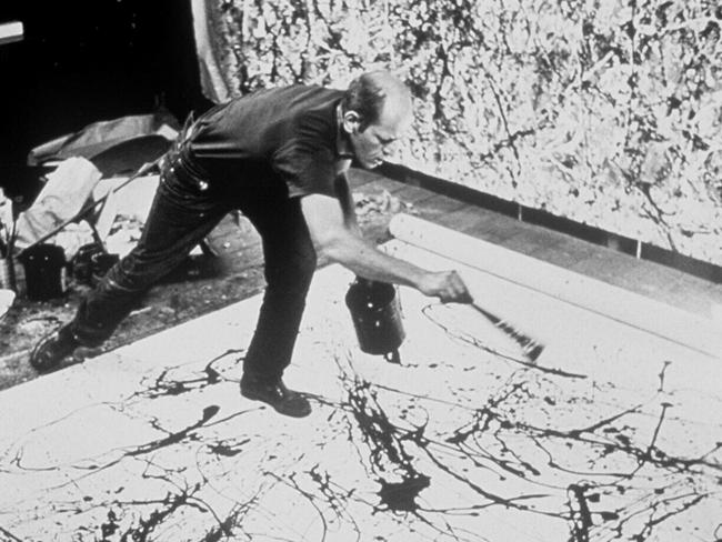 Artist Jackson Pollock at work on painting "Autumn Rhythm", 30/11/50. Pic by Hans Namuth.Art