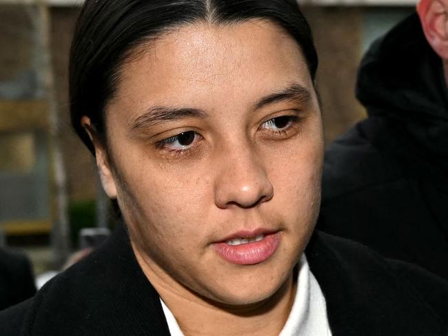 TOPSHOT - Chelsea's Australian striker Sam Kerr arrives at Kingston Crown Court in south London on February 11, 2025. Prosecutors in the trial of Kerr, who called a police officer "stupid and white", have asked the jury if perceptions would be different had she said "stupid and black". The Australia captain is on trial charged with causing racially aggravated harassment, which she denies, to police constable Stephen Lovell during an incident in southwest London in the early hours of January 30, 2023. (Photo by JUSTIN TALLIS / AFP)