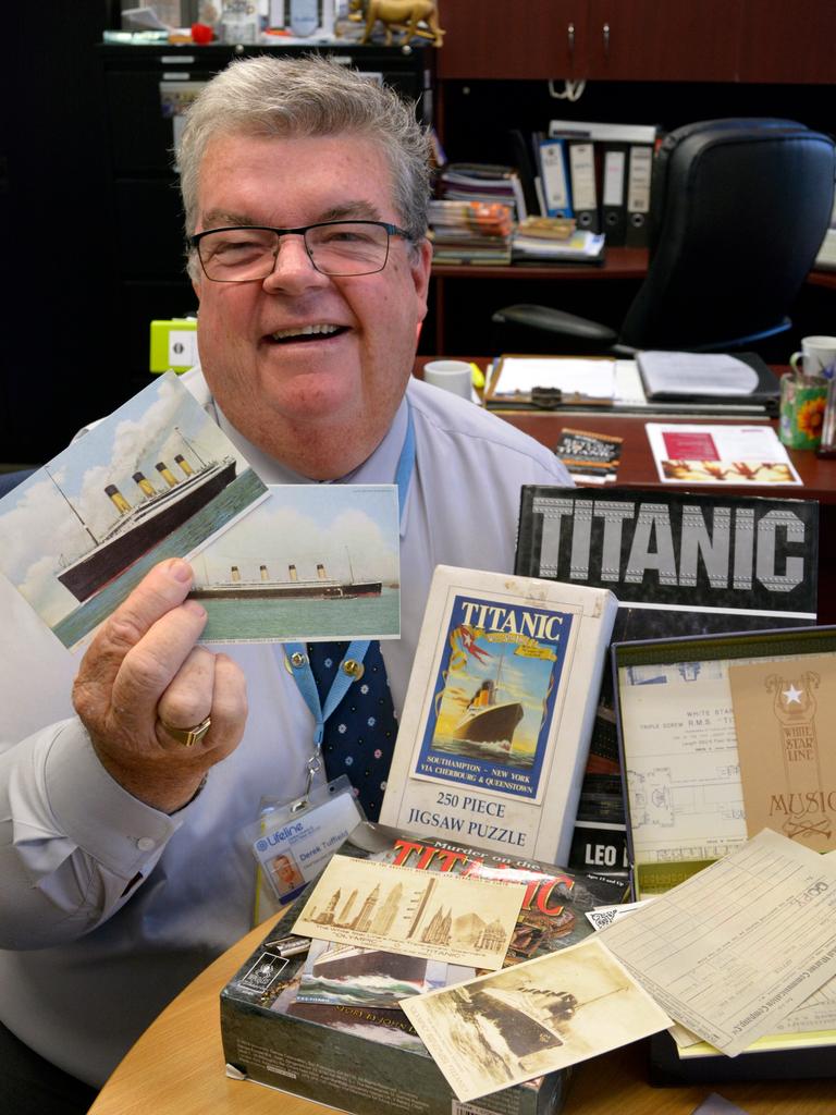 CEO Lifeline Darling Downs Derek Tuffield with Titanic memorabilia